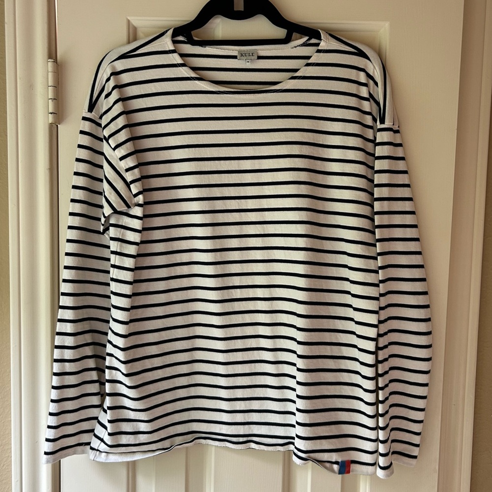 Kule Navy/Cream Striped Long Sleeve “Boyfriend” Shirt - Size Medium